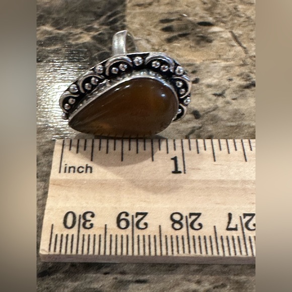 Natural Agate Teardrop Stone Silver Plated Ring - Picture 5 of 5